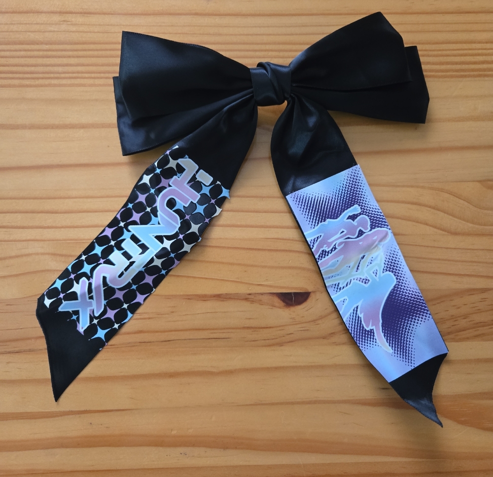 Kpop Inspired Graphic Print Black Satin Hair Bow
